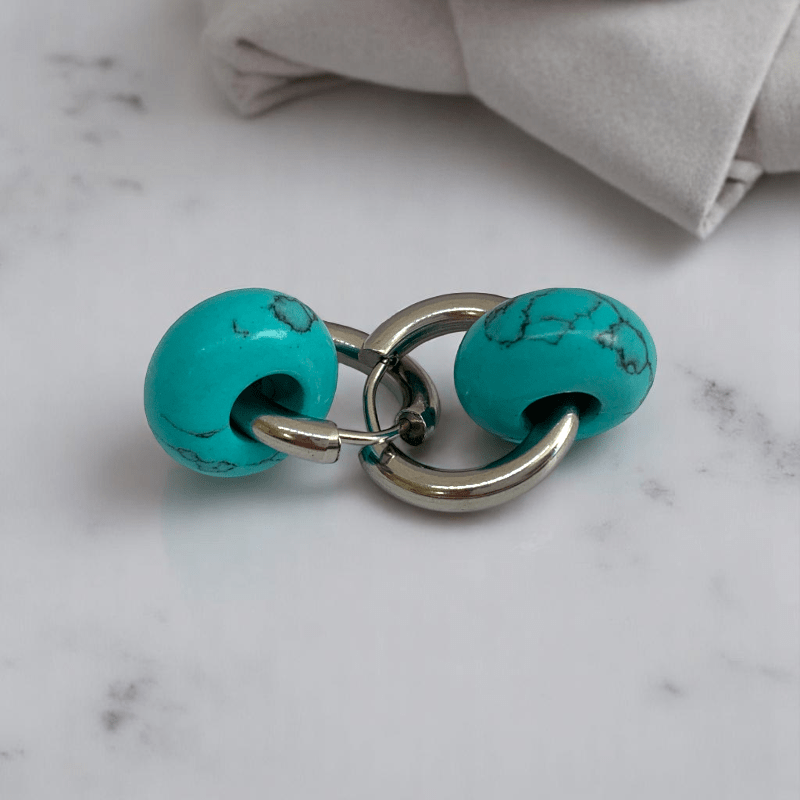 Turquoise Breeze Hoop Earrings | Turquoise Stone & Silver PVD Plated - For Women | Includes: Earrings