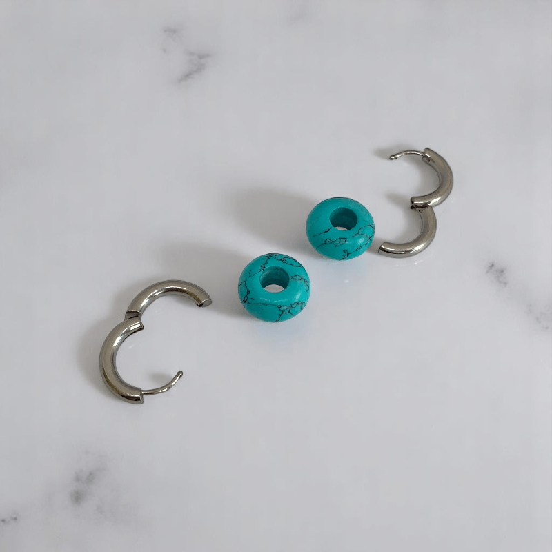 Turquoise Breeze Hoop Earrings | Turquoise Stone & Silver PVD Plated - For Women | Includes: Earrings