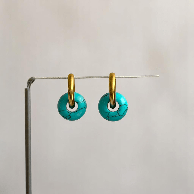 Golden Horizon Hoop Earrings | Turquoise & 18K PVD Gold Plated - For Women | Includes: Earrings
