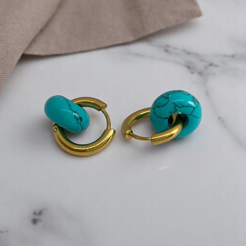 Golden Horizon Hoop Earrings | Turquoise & 18K PVD Gold Plated - For Women | Includes: Earrings