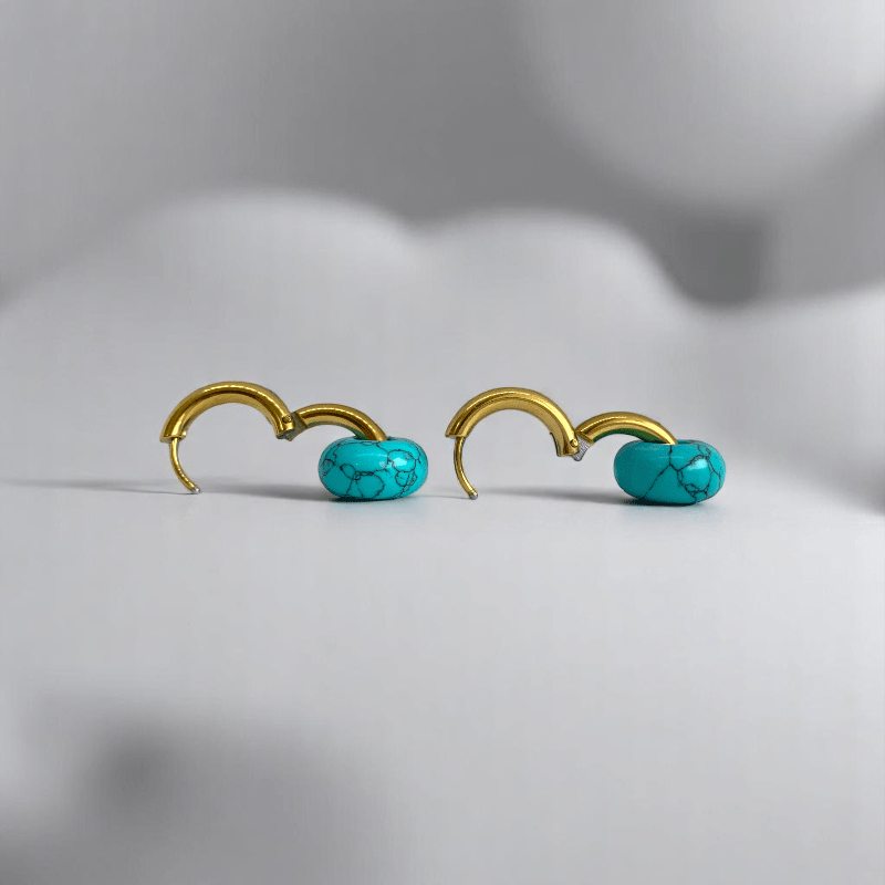 Golden Horizon Hoop Earrings | Turquoise & 18K PVD Gold Plated - For Women | Includes: Earrings