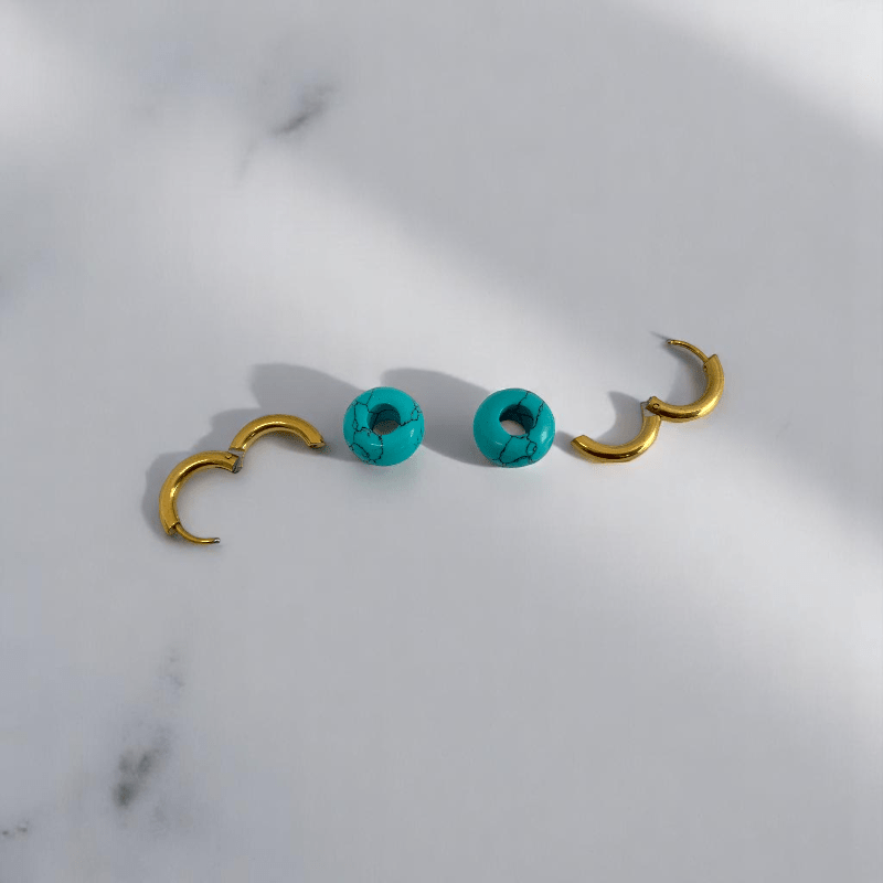 Golden Horizon Hoop Earrings | Turquoise & 18K PVD Gold Plated - For Women | Includes: Earrings