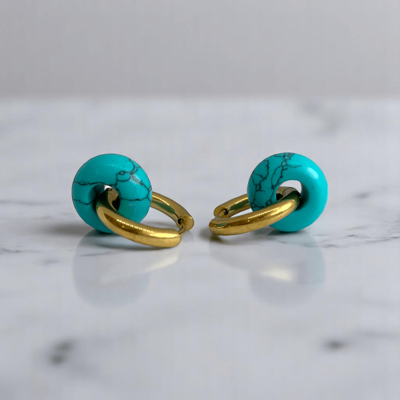 Golden Horizon Hoop Earrings | Turquoise & 18K PVD Gold Plated - For Women | Includes: Earrings