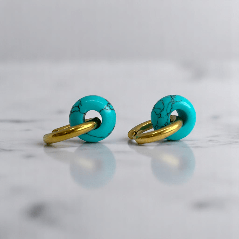 Golden Horizon Hoop Earrings | Turquoise & 18K PVD Gold Plated - For Women | Includes: Earrings