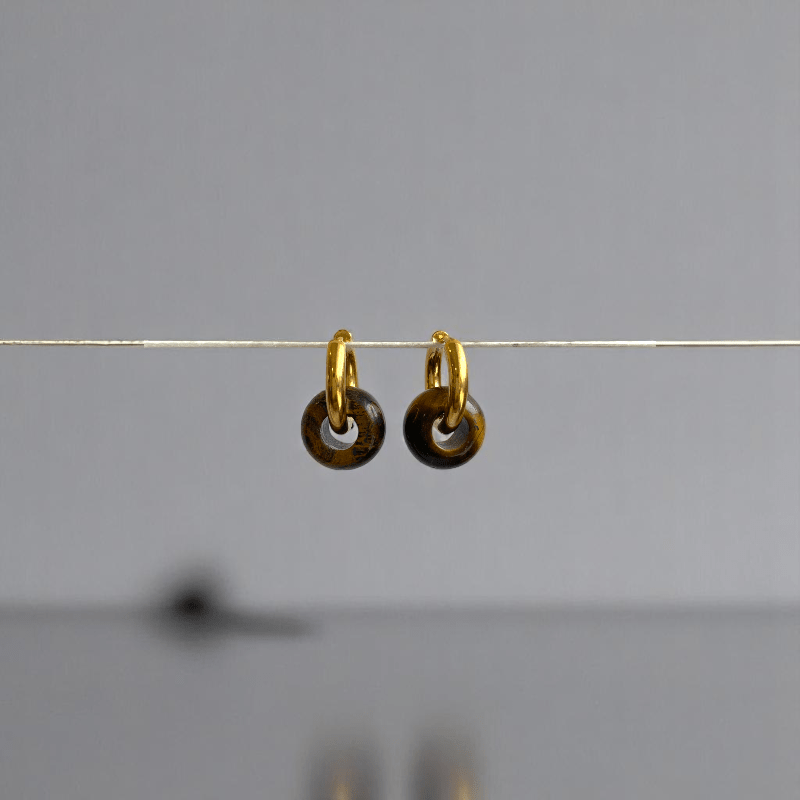 Radiant Strength Hoop Earrings | Tiger Eye Stone & 18K PVD Gold Plated - For Women | Includes: Earrings