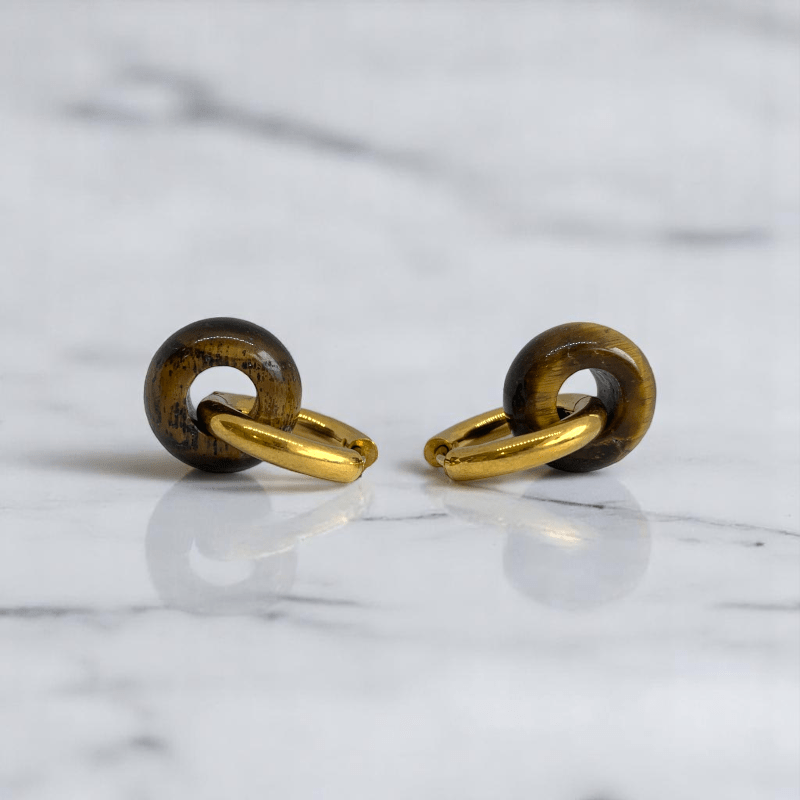 Radiant Strength Hoop Earrings | Tiger Eye Stone & 18K PVD Gold Plated - For Women | Includes: Earrings