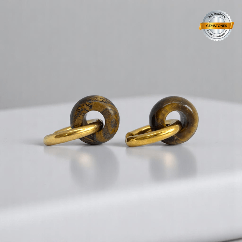 Radiant Strength Hoop Earrings | Tiger Eye Stone & 18K PVD Gold Plated - For Women | Includes: Earrings