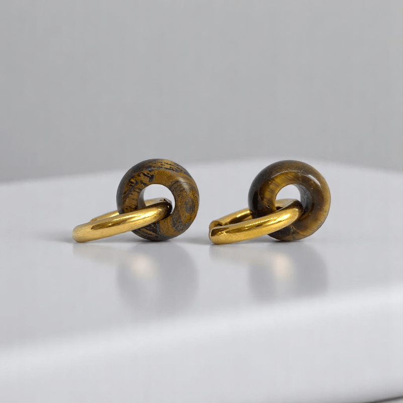 Radiant Strength Hoop Earrings | Tiger Eye Stone & 18K PVD Gold Plated - For Women | Includes: Earrings