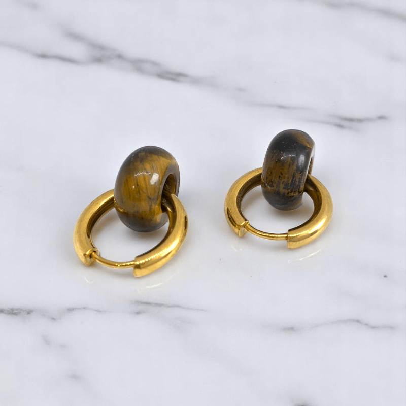 Radiant Strength Hoop Earrings | Tiger Eye Stone & 18K PVD Gold Plated - For Women | Includes: Earrings
