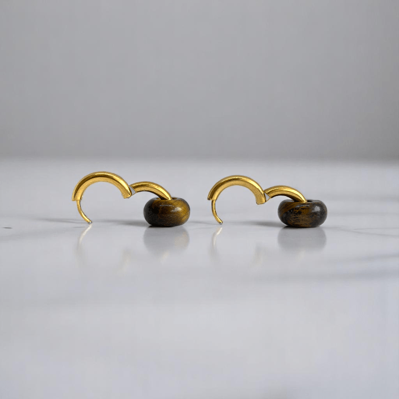 Radiant Strength Hoop Earrings | Tiger Eye Stone & 18K PVD Gold Plated - For Women | Includes: Earrings