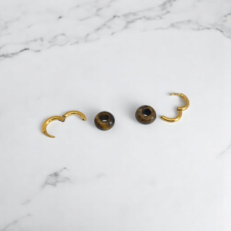 Radiant Strength Hoop Earrings | Tiger Eye Stone & 18K PVD Gold Plated - For Women | Includes: Earrings