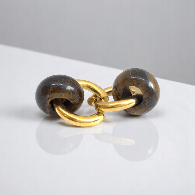 Radiant Strength Hoop Earrings | Tiger Eye Stone & 18K PVD Gold Plated - For Women | Includes: Earrings