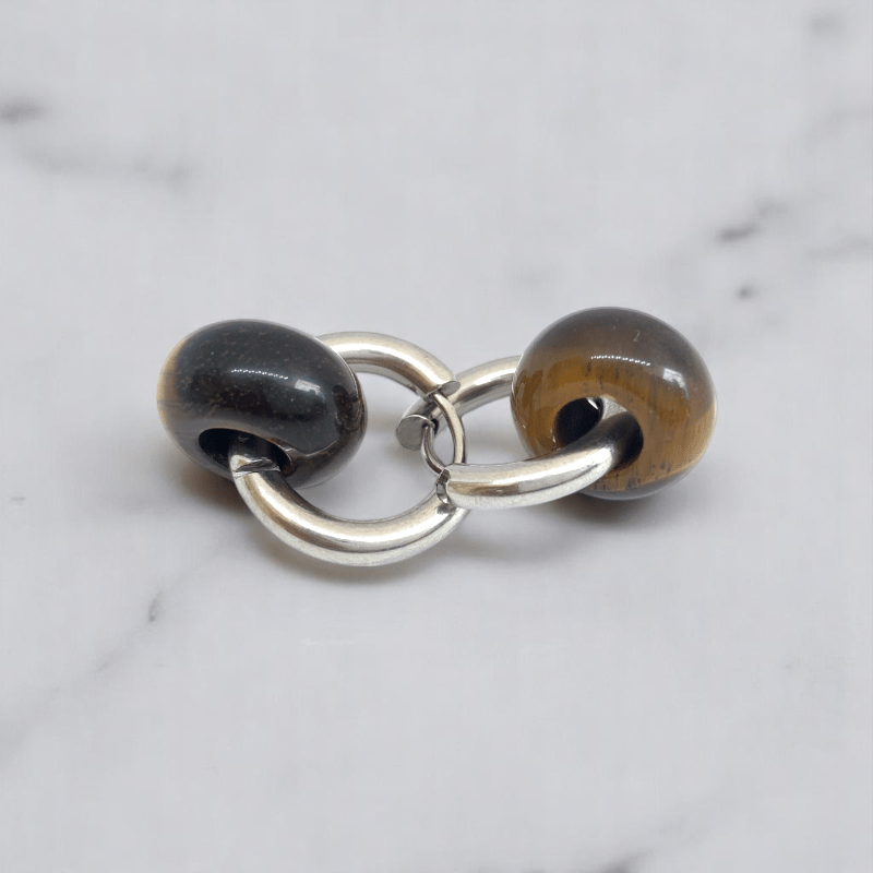Fierce Elegance Hoop Earrings | Tiger Eye Stone & Silver PVD Plated - For Women | Includes: Earrings