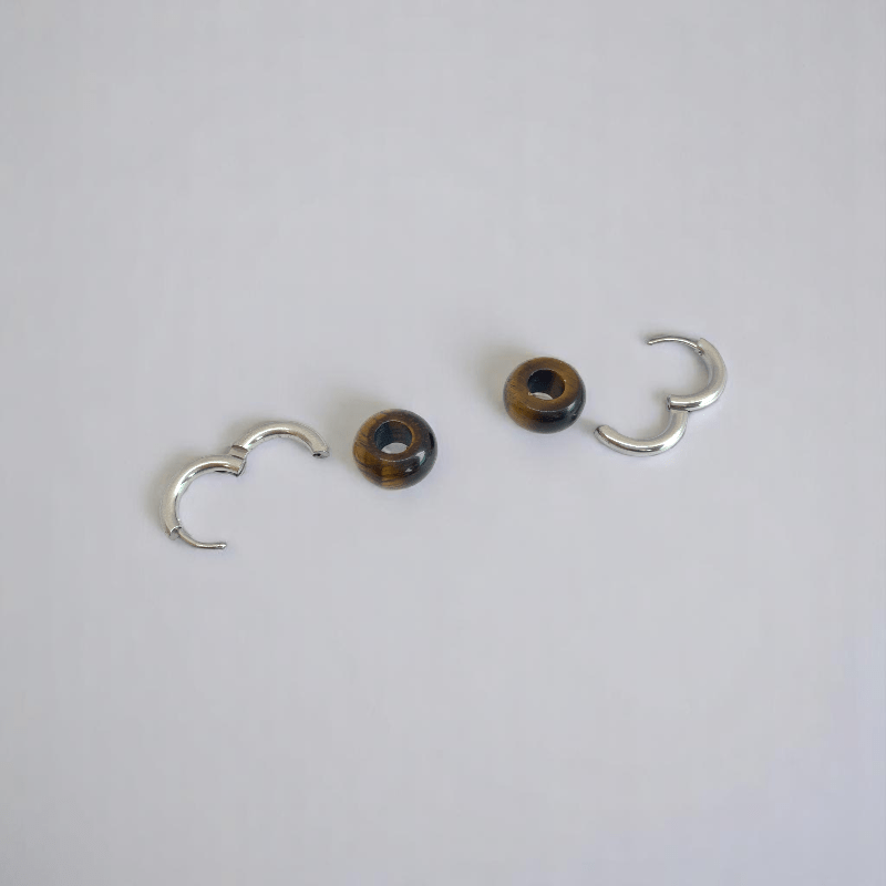 Fierce Elegance Hoop Earrings | Tiger Eye Stone & Silver PVD Plated - For Women | Includes: Earrings