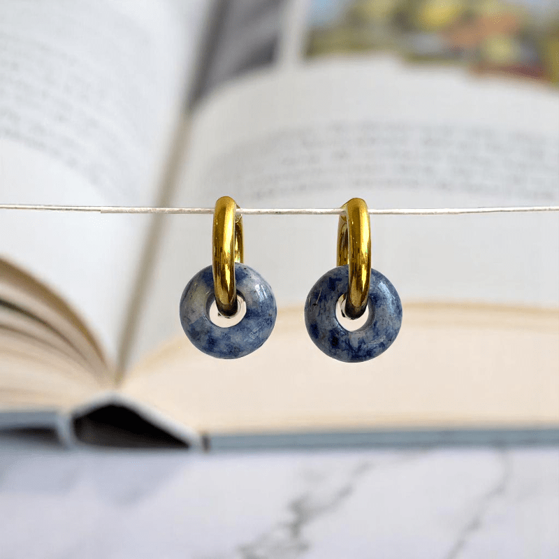 Royal Tide Hoop Earrings | Sodalite Stone & 18K PVD Gold Plated - For Women | Includes: Earrings