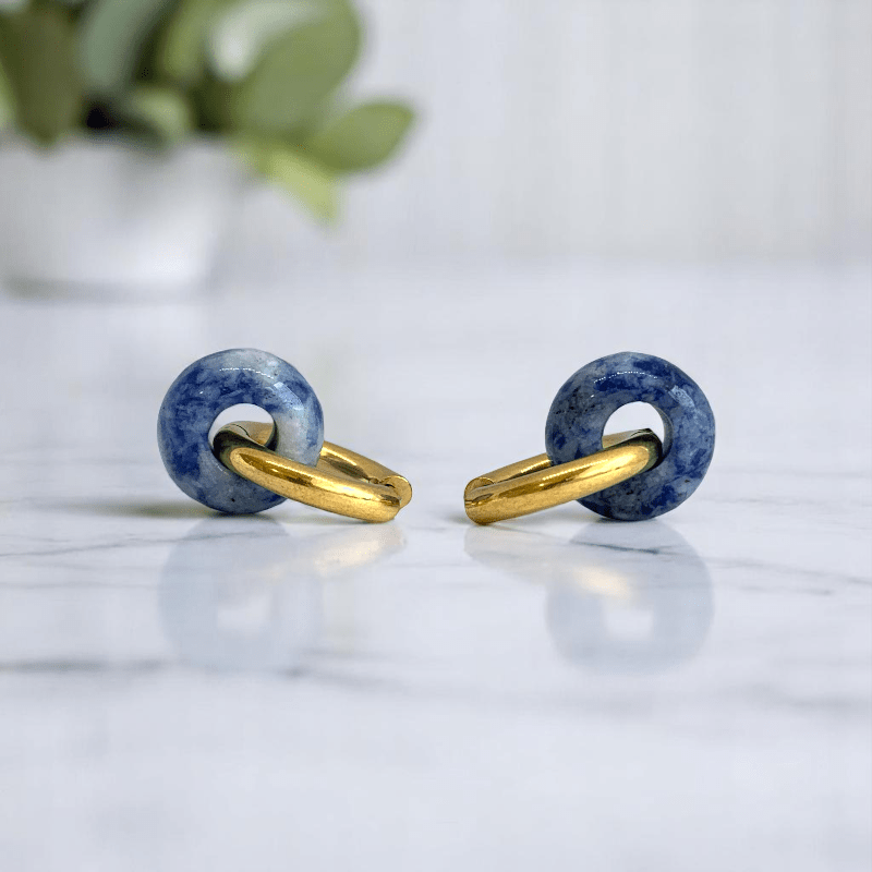 Royal Tide Hoop Earrings | Sodalite Stone & 18K PVD Gold Plated - For Women | Includes: Earrings