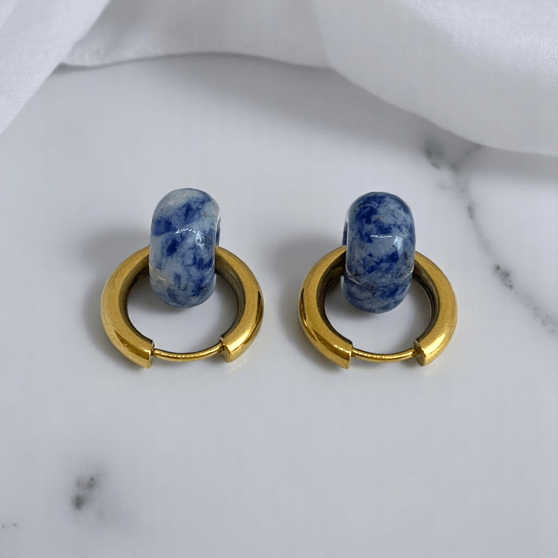 Royal Tide Hoop Earrings | Sodalite Stone & 18K PVD Gold Plated - For Women | Includes: Earrings