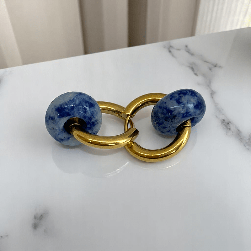 Royal Tide Hoop Earrings | Sodalite Stone & 18K PVD Gold Plated - For Women | Includes: Earrings