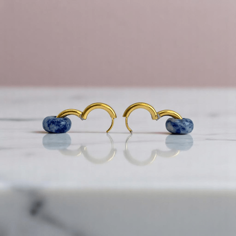Royal Tide Hoop Earrings | Sodalite Stone & 18K PVD Gold Plated - For Women | Includes: Earrings