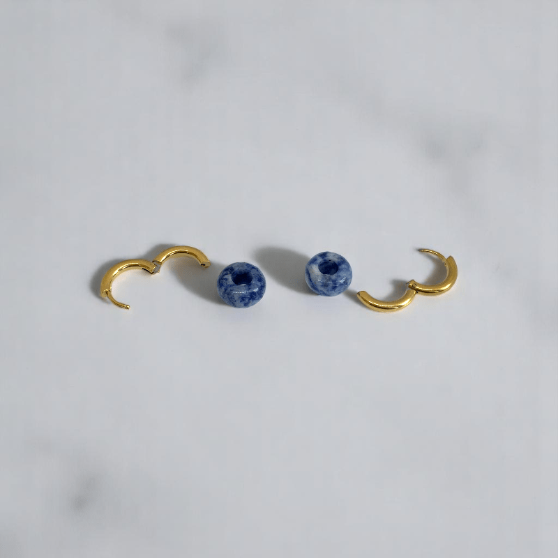 Royal Tide Hoop Earrings | Sodalite Stone & 18K PVD Gold Plated - For Women | Includes: Earrings