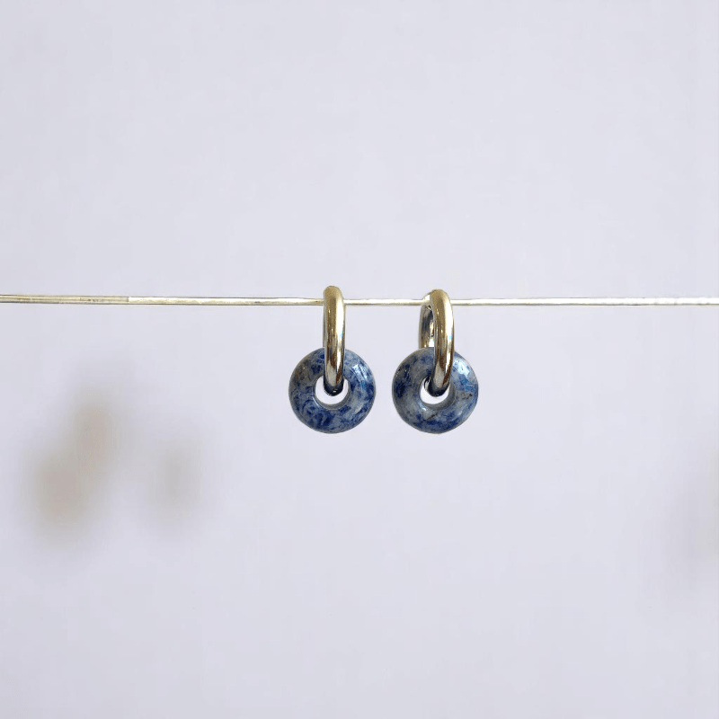 Ocean Mist Hoop Earrings | Sodalite Stone & Silver PVD Plated - For Women | Includes: Earrings