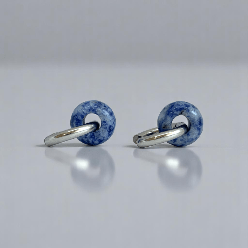 Ocean Mist Hoop Earrings | Sodalite Stone & Silver PVD Plated - For Women | Includes: Earrings