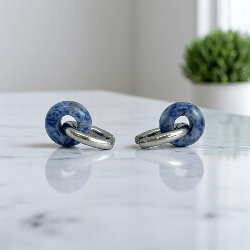 Ocean Mist Hoop Earrings | Sodalite Stone & Silver PVD Plated - For Women | Includes: Earrings