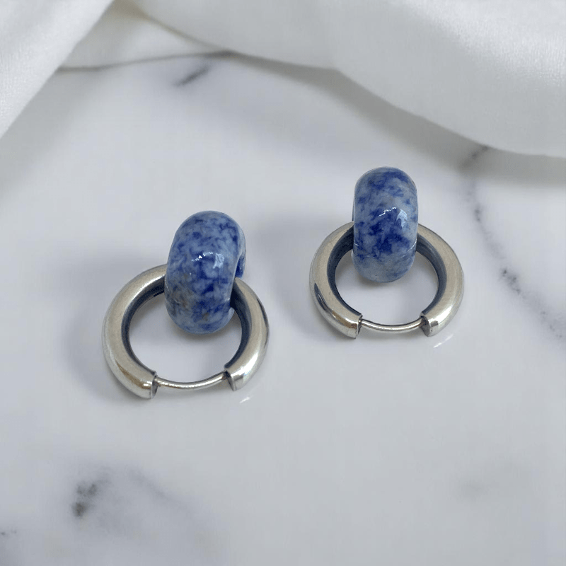 Ocean Mist Hoop Earrings | Sodalite Stone & Silver PVD Plated - For Women | Includes: Earrings
