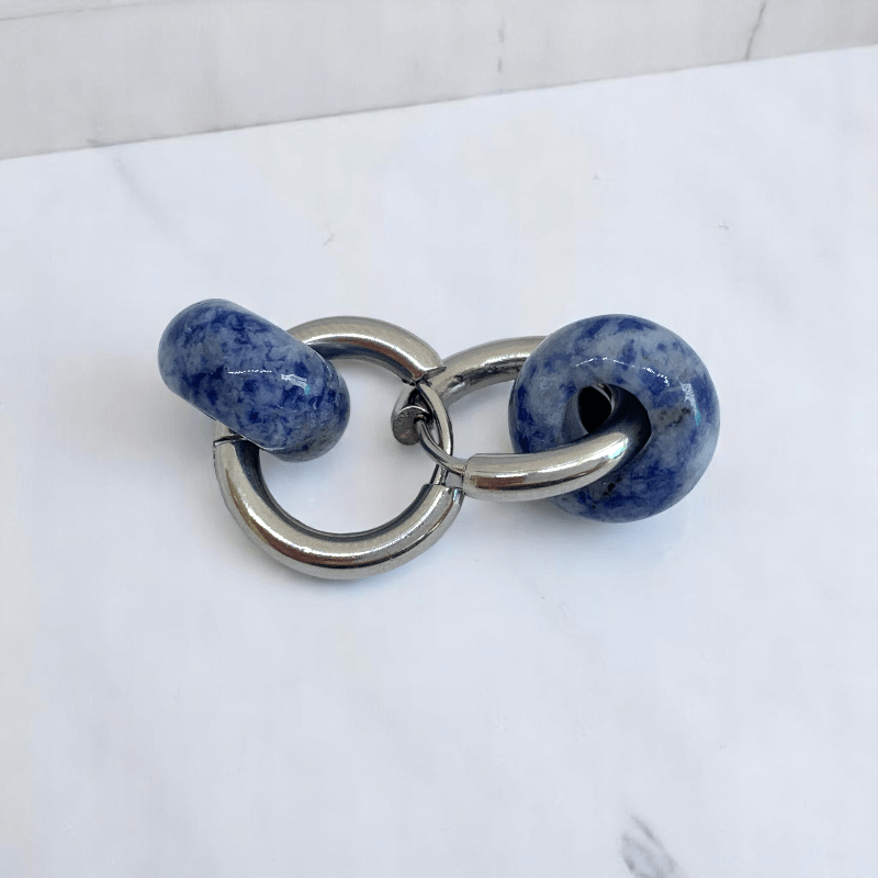 Ocean Mist Hoop Earrings | Sodalite Stone & Silver PVD Plated - For Women | Includes: Earrings