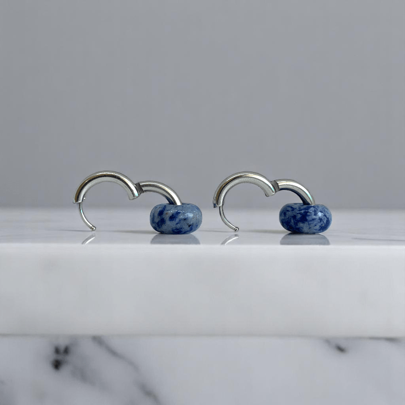 Ocean Mist Hoop Earrings | Sodalite Stone & Silver PVD Plated - For Women | Includes: Earrings