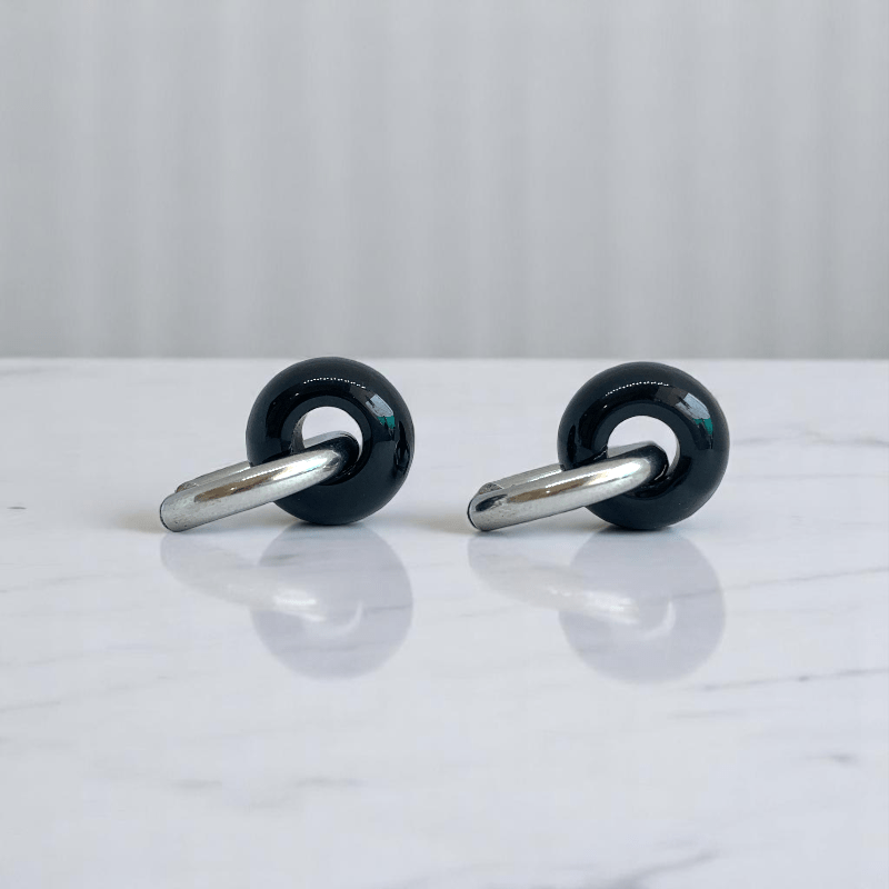 Midnight Loop Hoop Earrings | Onyx Stone & Silver PVD Plated - For Women | Includes: Earrings