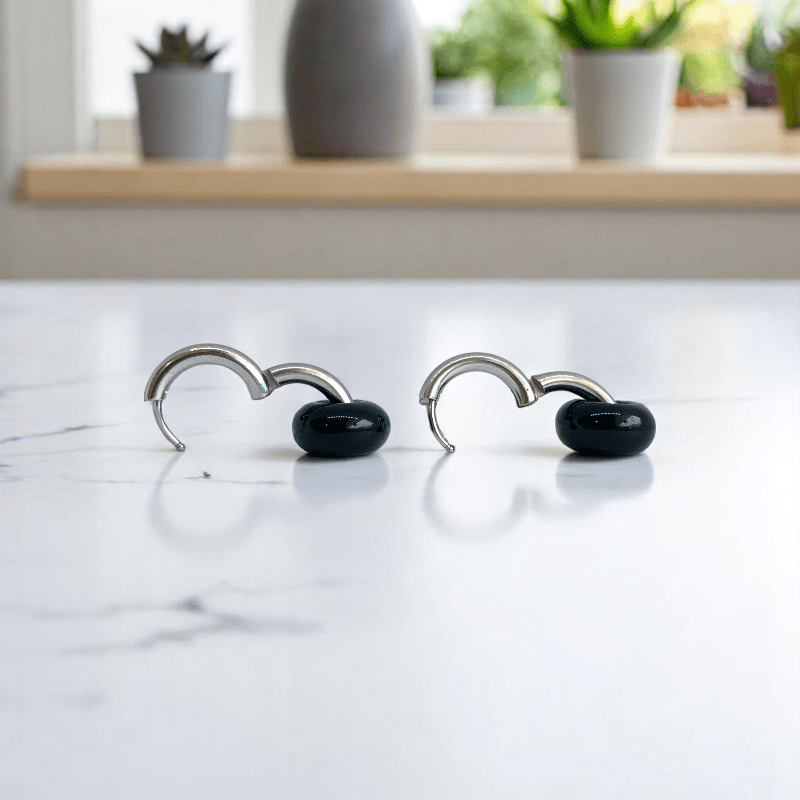 Midnight Loop Hoop Earrings | Onyx Stone & Silver PVD Plated - For Women | Includes: Earrings