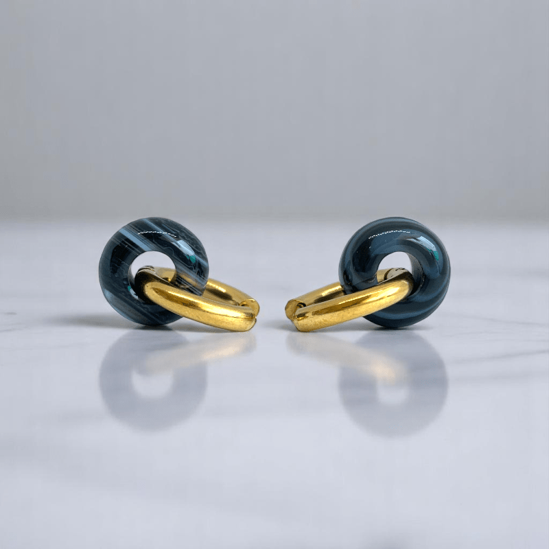 Golden Shadow Hoop Earrings | Onyx Stone & 18K PVD Gold Plated - For Women | Includes: Earrings