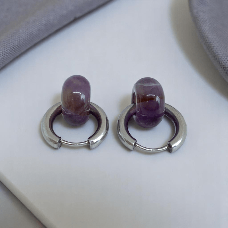 Amethyst Shine Hoop Earrings | Amethyst Stone & Silver PVD Plated - For Women | Includes: Earrings
