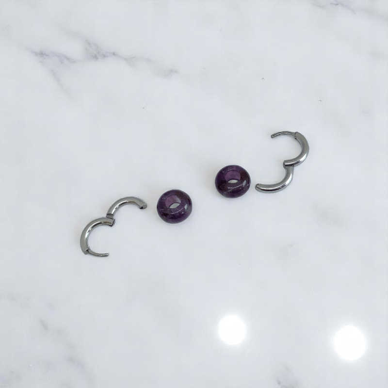 Amethyst Shine Hoop Earrings | Amethyst Stone & Silver PVD Plated - For Women | Includes: Earrings