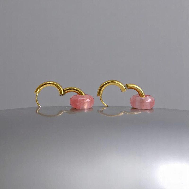 Rosy Bloom Hoop Earrings | Cherry Quartz Stone & 18K PVD Gold Plated - For Women | Includes: Earrings