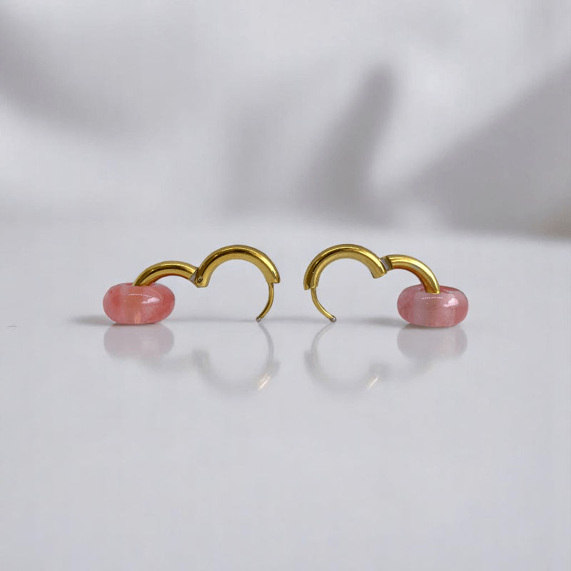 Rosy Bloom Hoop Earrings | Cherry Quartz Stone & 18K PVD Gold Plated - For Women | Includes: Earrings