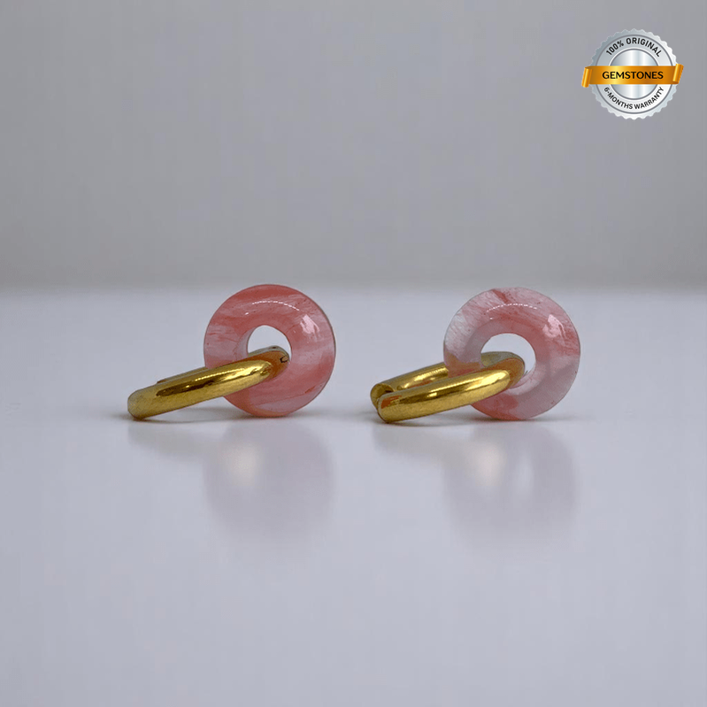 Rosy Bloom Hoop Earrings | Cherry Quartz Stone & 18K PVD Gold Plated - For Women | Includes: Earrings