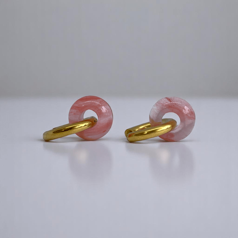 Rosy Bloom Hoop Earrings | Cherry Quartz Stone & 18K PVD Gold Plated - For Women | Includes: Earrings