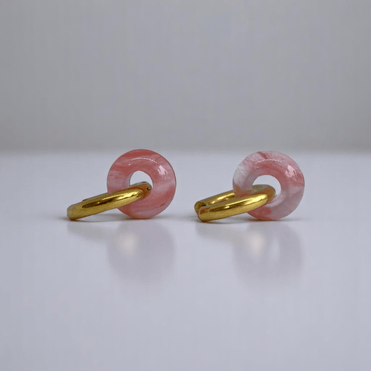 Rosy Bloom Hoop Earrings | Cherry Quartz Stone & 18K PVD Gold Plated - For Women | Includes: Earrings