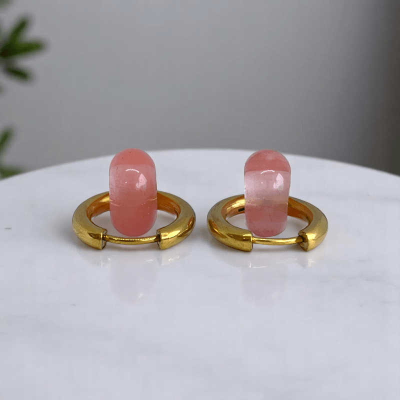 Rosy Bloom Hoop Earrings | Cherry Quartz Stone & 18K PVD Gold Plated - For Women | Includes: Earrings