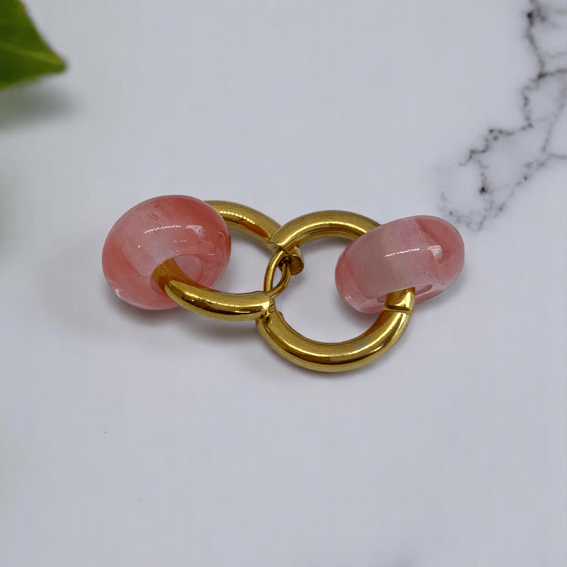 Rosy Bloom Hoop Earrings | Cherry Quartz Stone & 18K PVD Gold Plated - For Women | Includes: Earrings