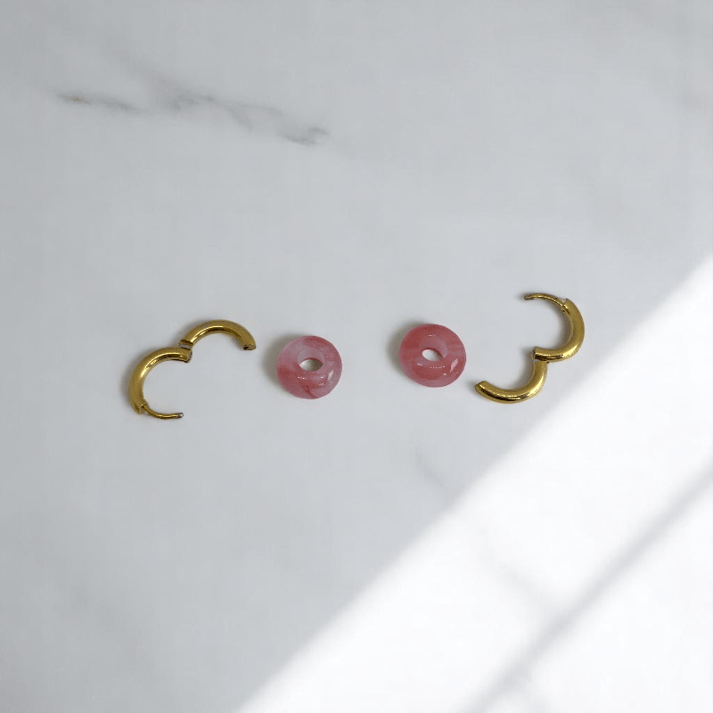 Rosy Bloom Hoop Earrings | Cherry Quartz Stone & 18K PVD Gold Plated - For Women | Includes: Earrings
