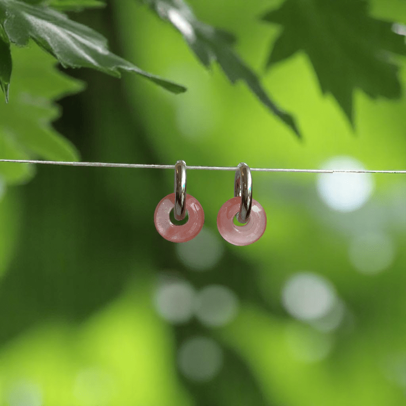 Petal Shine Earrings | Cherry Quartz Stone & Silver PVD Plated - For Women | Includes: Earrings