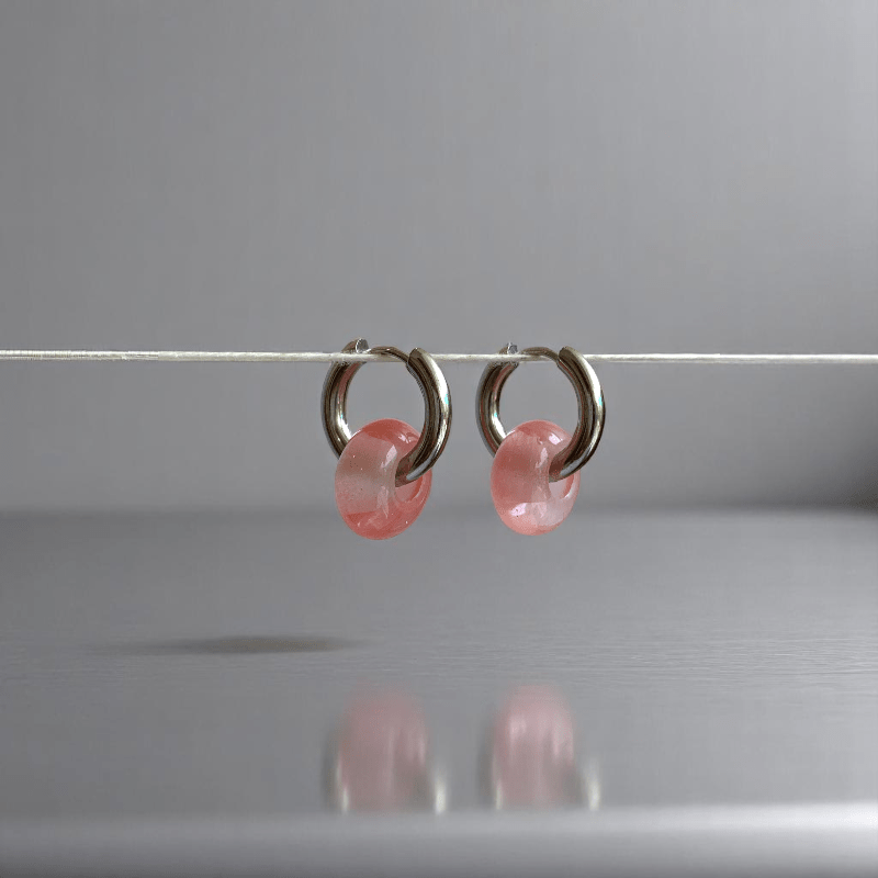 Petal Shine Earrings | Cherry Quartz Stone & Silver PVD Plated - For Women | Includes: Earrings