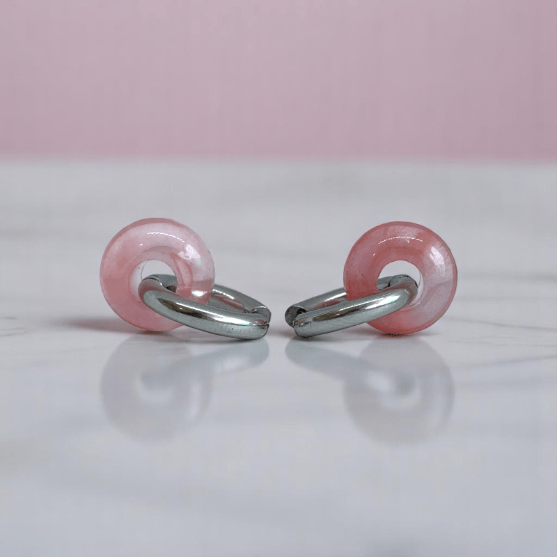 Petal Shine Earrings | Cherry Quartz Stone & Silver PVD Plated - For Women | Includes: Earrings