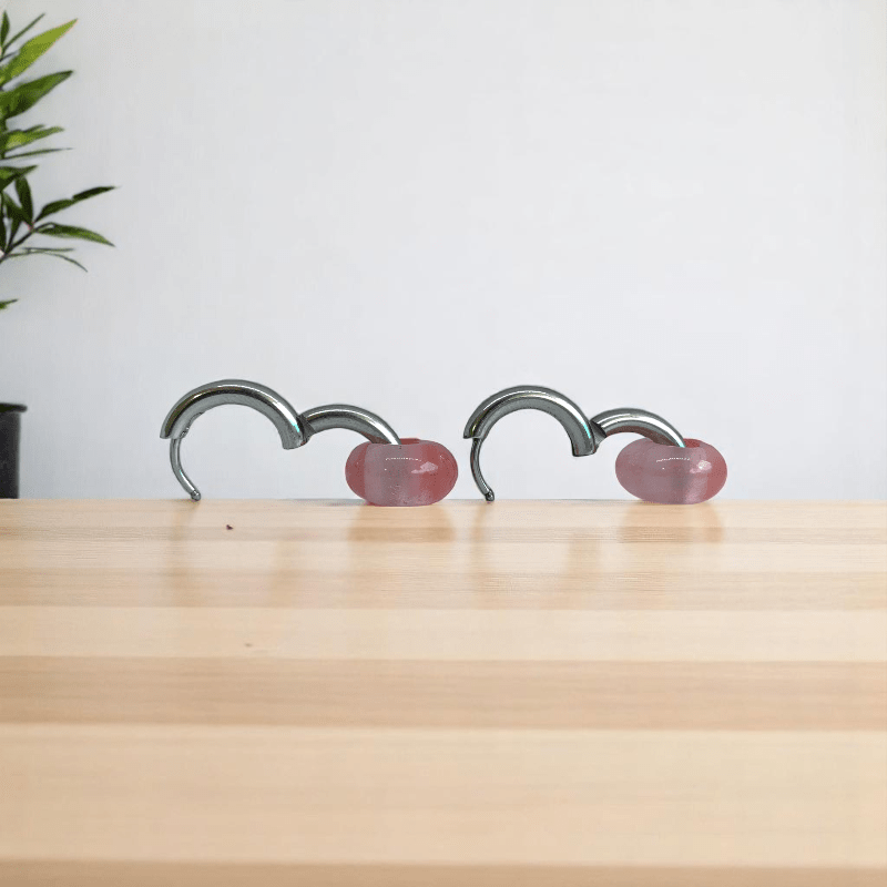Petal Shine Earrings | Cherry Quartz Stone & Silver PVD Plated - For Women | Includes: Earrings