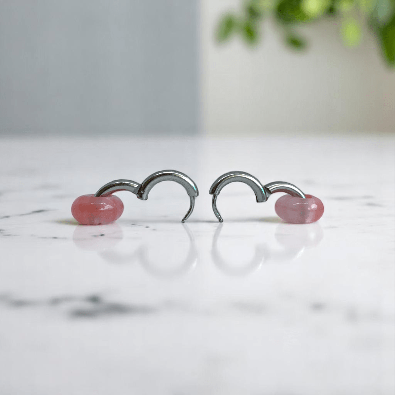 Petal Shine Earrings | Cherry Quartz Stone & Silver PVD Plated - For Women | Includes: Earrings