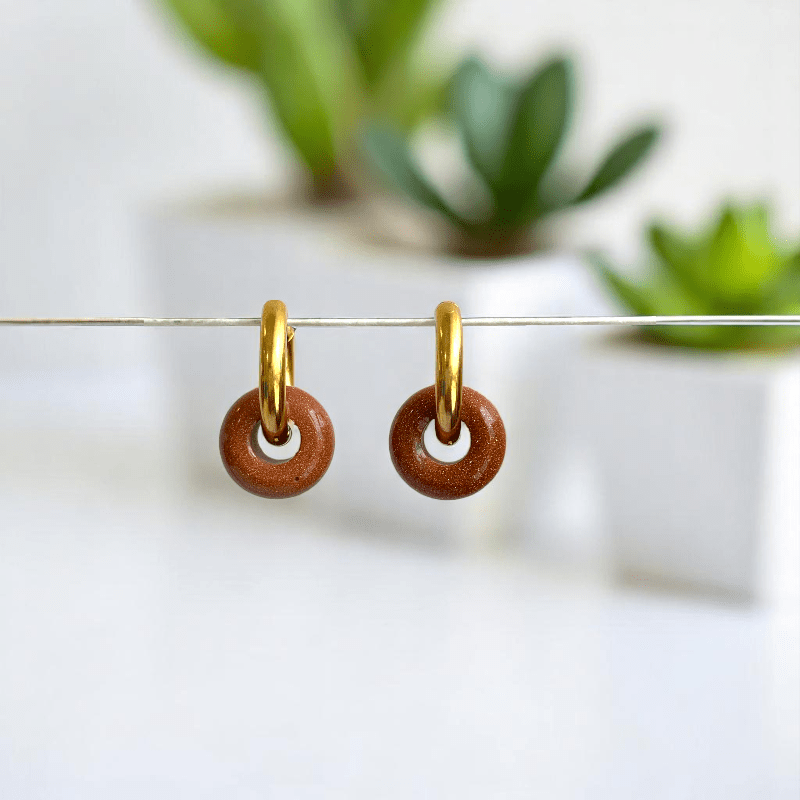 Golden Dusk Hoop Earrings | Sandstone & 18K PVD Gold Plated - For Women | Includes: Earrings