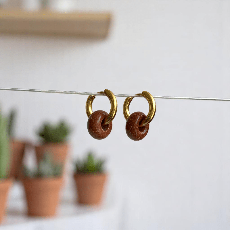 Golden Dusk Hoop Earrings | Sandstone & 18K PVD Gold Plated - For Women | Includes: Earrings